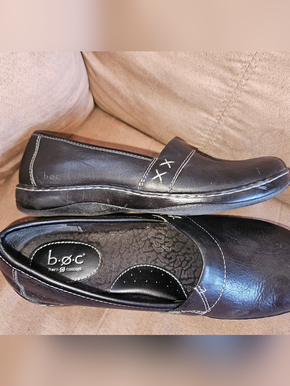 b.ø.c. (Born Concept) Sz 9 Slip-On Comfort Flats, Black Leather - Picture 2 of 4